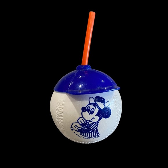 Vintage Disney Collectible Baseball Cup Straw MICKEY MOUSE Disneyana Gift Kids - Picture 1 of 4
